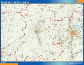 Mapa Auvergne Rhone Alpes en Francia plastificado