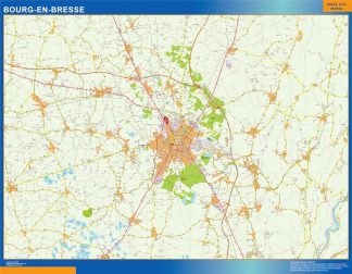 Mapa Bourg En Bresse en Francia plastificado