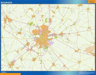 Mapa Bourges en Francia plastificado