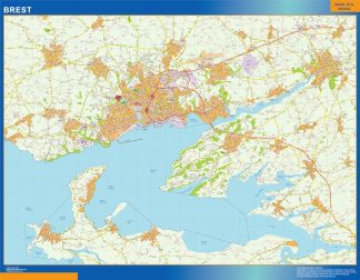 Mapa Brest en Francia plastificado