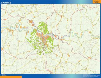 Mapa Cahors en Francia plastificado