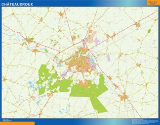 Mapa Chateauxroux en Francia plastificado