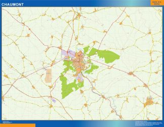 Mapa Chaumont en Francia plastificado