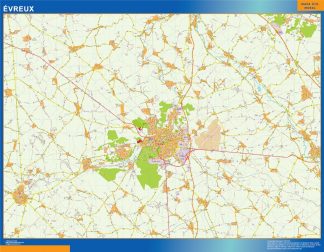 Mapa Evreux en Francia plastificado