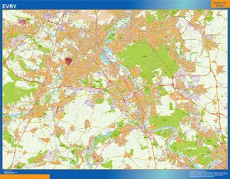 Mapa Evry en Francia plastificado