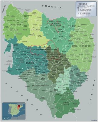 Mapa Huesca por municipios plastificado