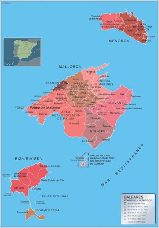 Mapa Islas Baleares por municipios plastificado