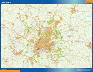 Mapa Limoges en Francia plastificado