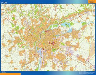 Mapa Lyon en Francia plastificado