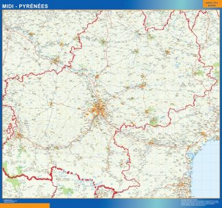 Mapa Midi Pyrenees en Francia plastificado