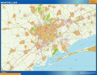Mapa Montpellier en Francia plastificado