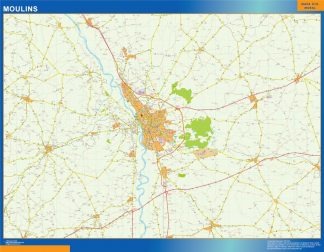 Mapa Moulins en Francia plastificado