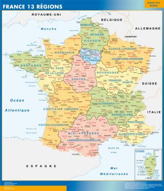 Mapa Nuevas Regiones Francia plastificado