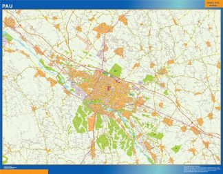Mapa Pau en Francia plastificado