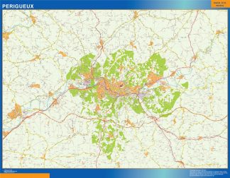 Mapa Perigueux en Francia plastificado