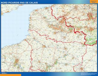 Mapa Picardie Pas Calais en Francia plastificado