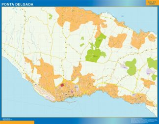 Mapa Ponta Delgada en Portugal plastificado