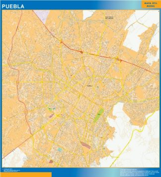 Mapa Puebla Centro en Mexico plastificado