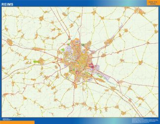 Mapa Reims en Francia plastificado