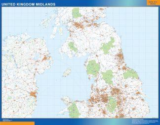 Mapa Reino Unido Midlands carreteras plastificado