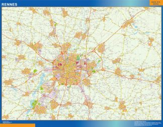 Mapa Rennes en Francia plastificado