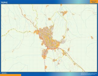 Mapa Tepic en Mexico plastificado