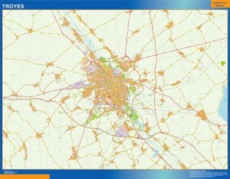 Mapa Troyes en Francia plastificado