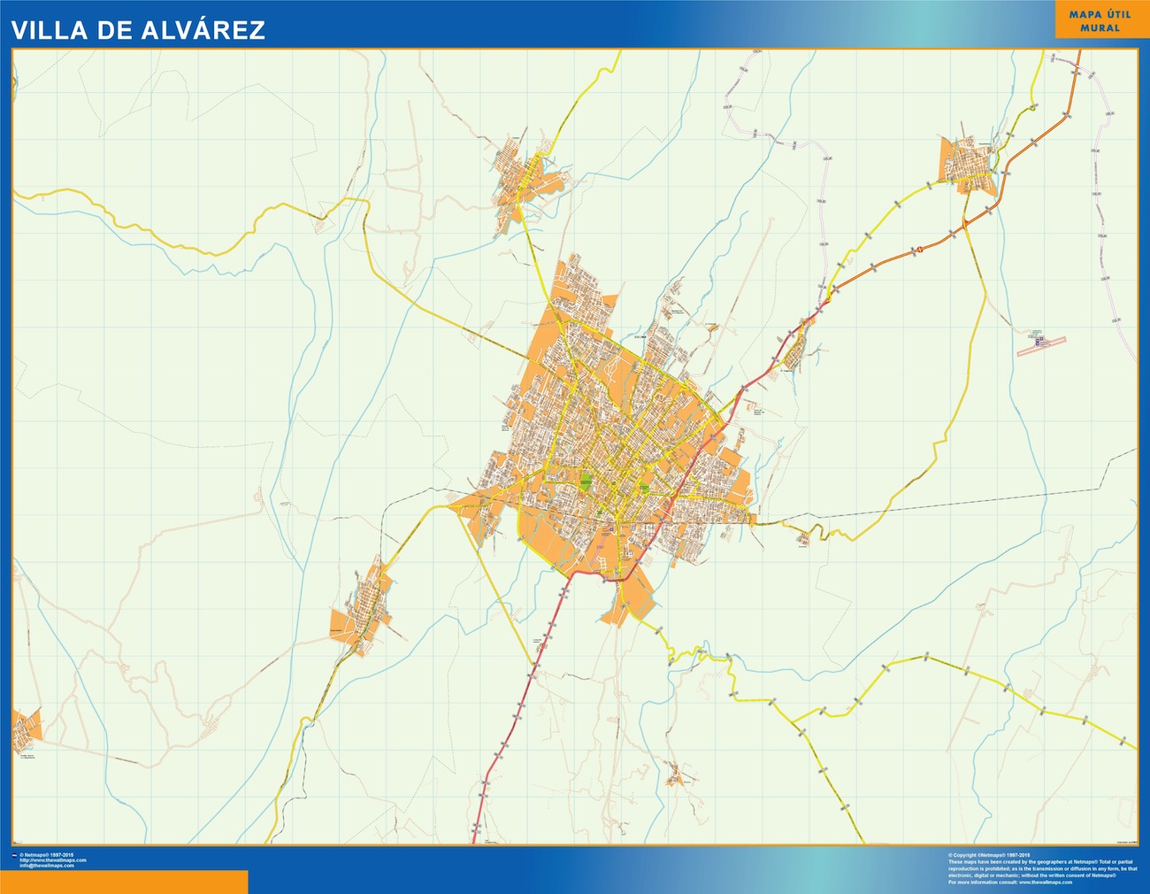 Mapa Villa De Alvarez en Mexico plastificado