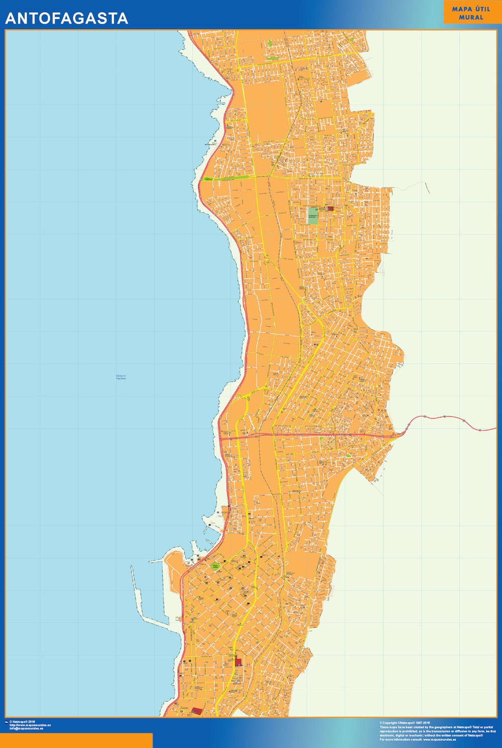Mapa de Antofagasta en Chile plastificado