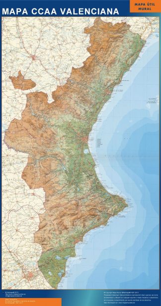 Mapa de Comunidad Valenciana relieve plastificado