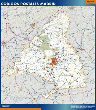 Mapa de Comunidad de Madrid códigos postales plastificado