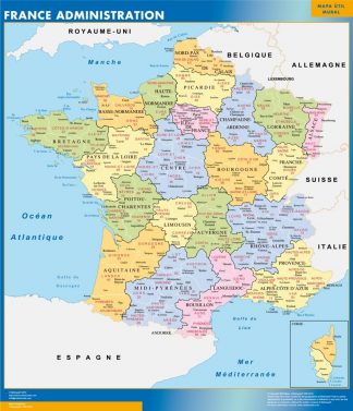 Mapa de Francia de departamentos plastificado