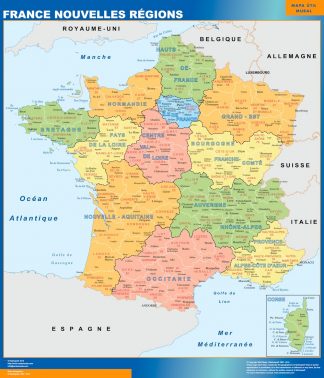 Mapa de Francia con las nuevas regiones plastificado