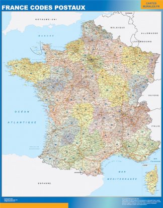 Mapa de Francia de códigos postales plastificado