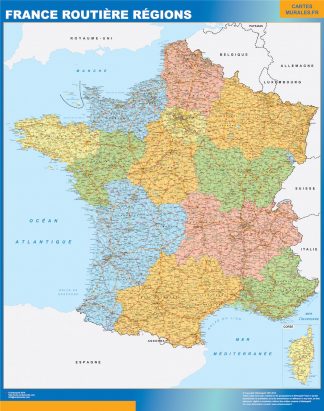Mapa de Francia regional con carreteras plastificado