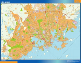 Mapa de Helsinki en Finlandia plastificado