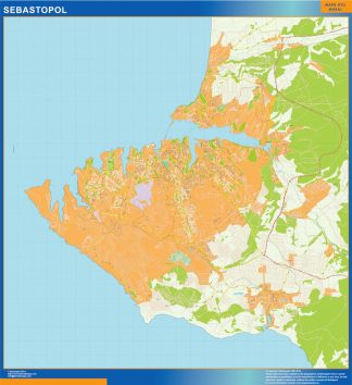Mapa de Sebastopol en Ucrania plastificado