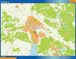 Mapa de Uppsala en Suecia plastificado