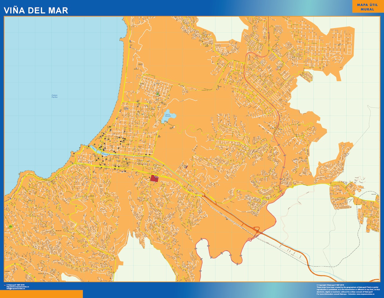 Mapa de Viña del Mar en Chile plastificado