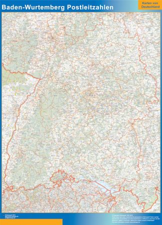 Mapa región Baden-Wurtemberg codigos postales plastificado
