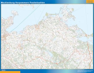 Mapa región Mecklenburg-Vorpommern codigos postales plastificado