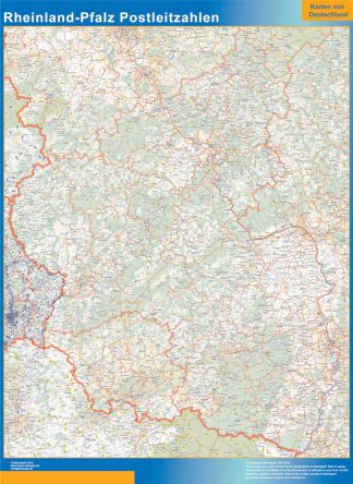 Mapa región Rheinland-Pfalz codigos postales plastificado