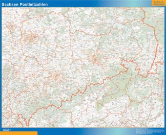 Mapa región Sachsen codigos postales plastificado